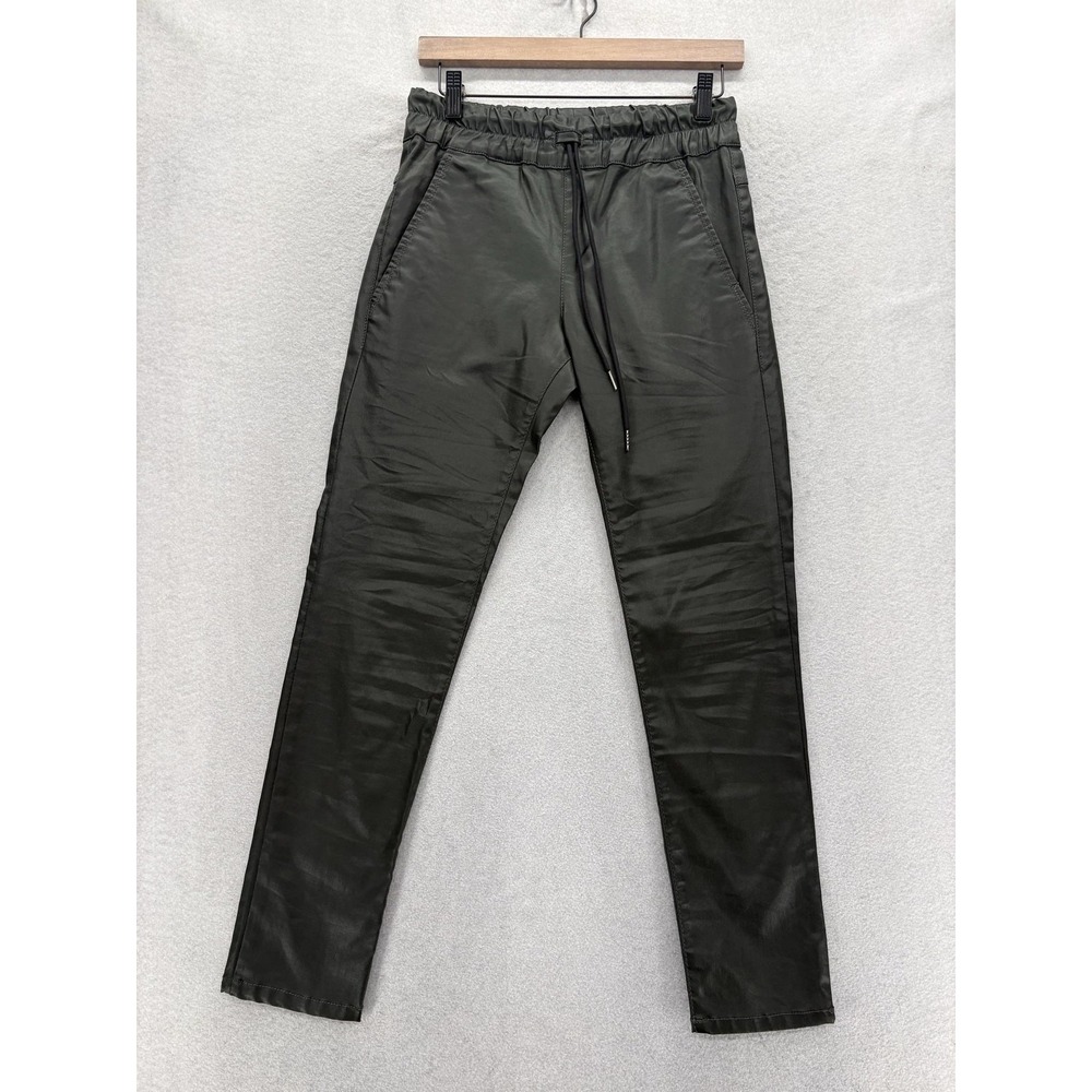 Bevy Flog Shely Coated Vegan Leather Jogger Pants Womens 24 Green Crop Slim Fit